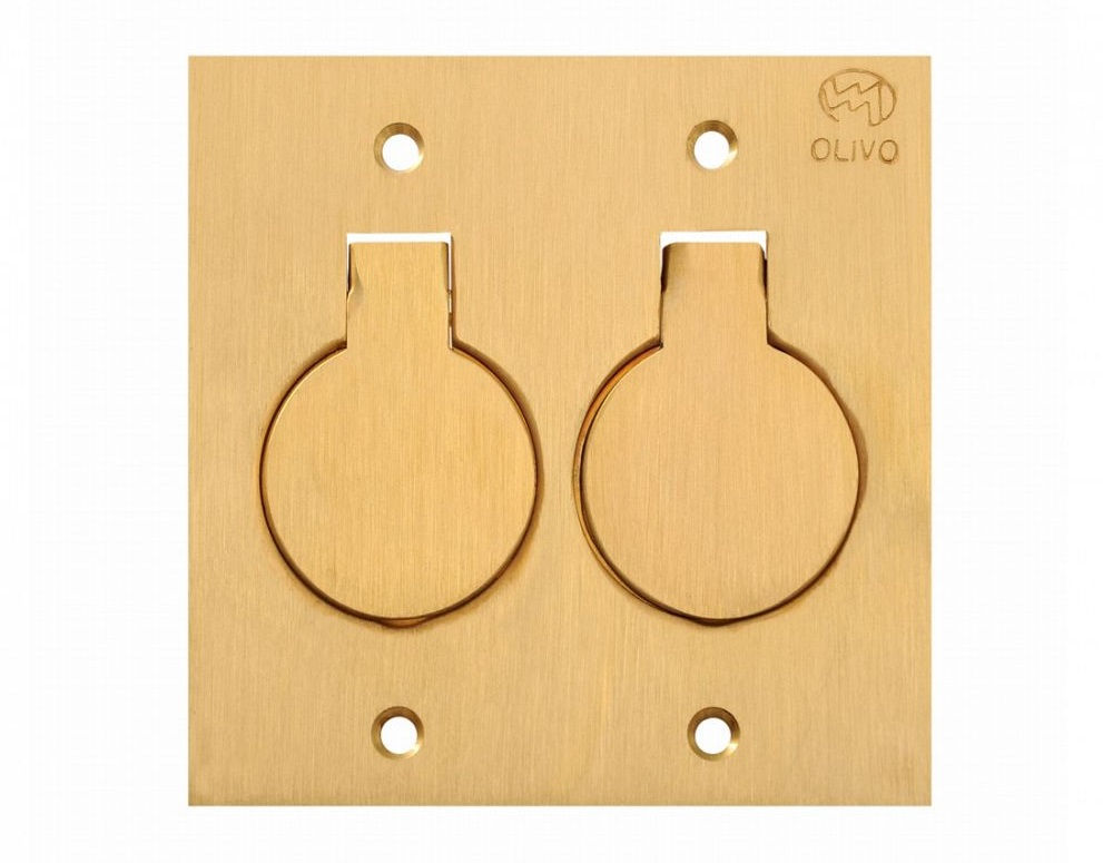 Placa Piso Unha Latão Escovado para 2 Tomadas Redondas 4x4 Padrão