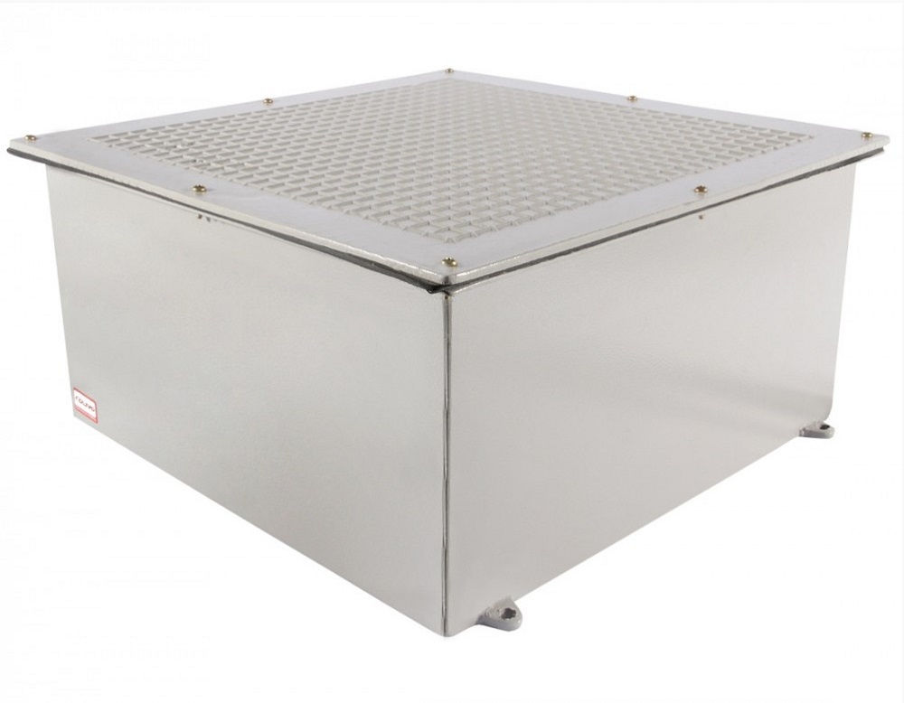 Caixa Passagem Sobrepor Alumínio 400x400x196 mm sem Chassi Removível Cinza com Tampa Reversa (Lisa/Antiderrapante)