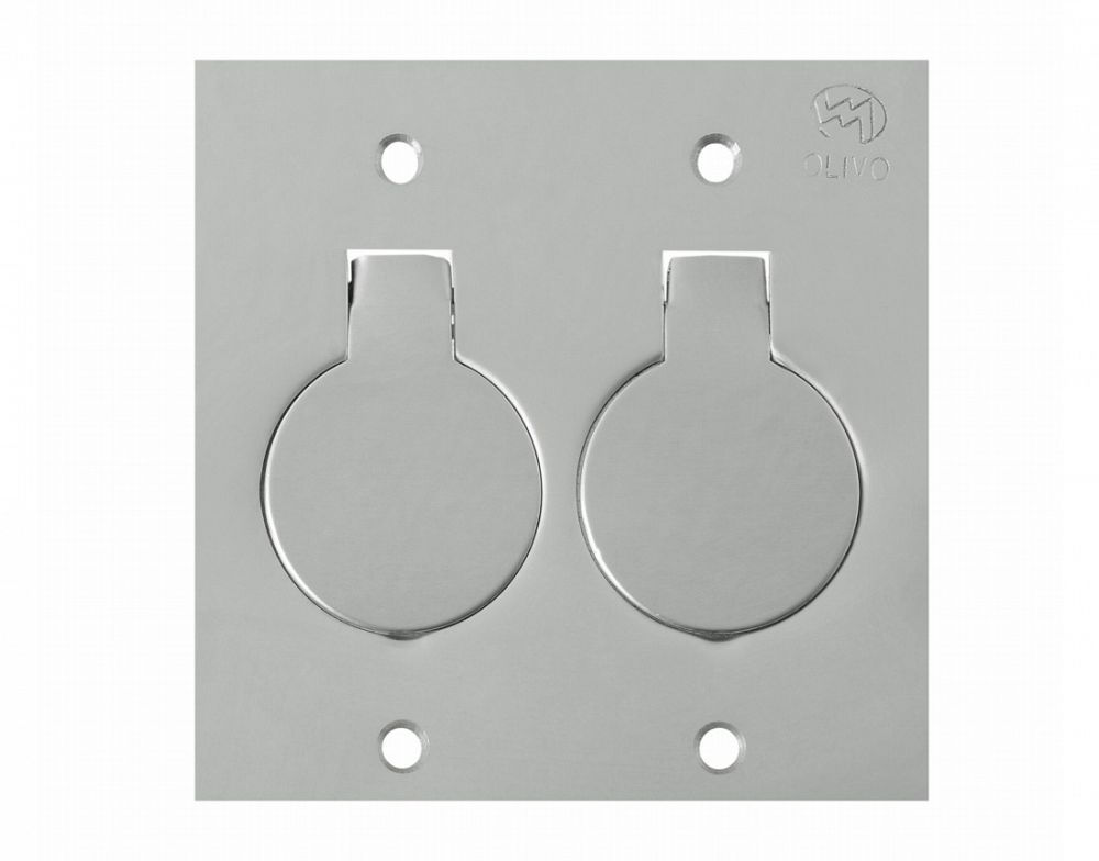 Placa Piso Unha INOX para 2 Tomadas Redondas 4x4 Padrão