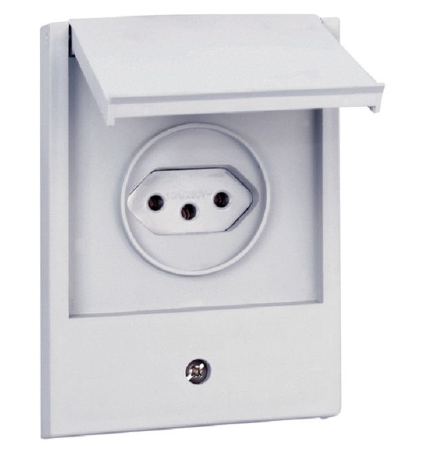 Tomada 2P+T Embutir Horizontal 4x2 10A/250VCA com Placa Cinza Aquatic