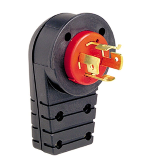 Plugue Macho 3P+T com Trava 32A 380VCA Preto/Vermelho 90G PVC