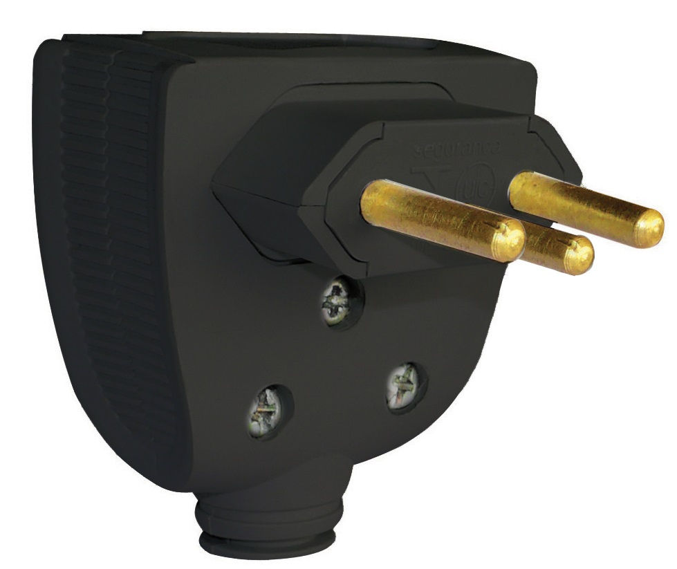 Plugue Macho NBR 2P+T 10A 250VCA PVC Preto com Prensa Cabo