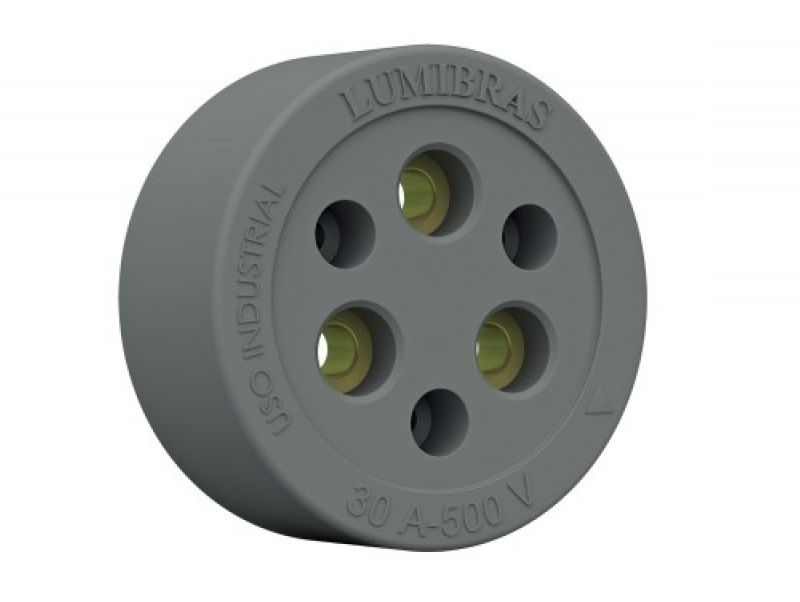 Tomada PVC 3P Redondos Sobrepor Industrial Redonda 32A/500VCA Cinza Inquebrável