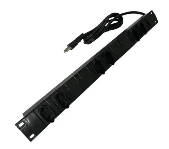 Régua Com Seis Tomadas 2P+T 10A A Para Rack 19" Preto Rd Telecom