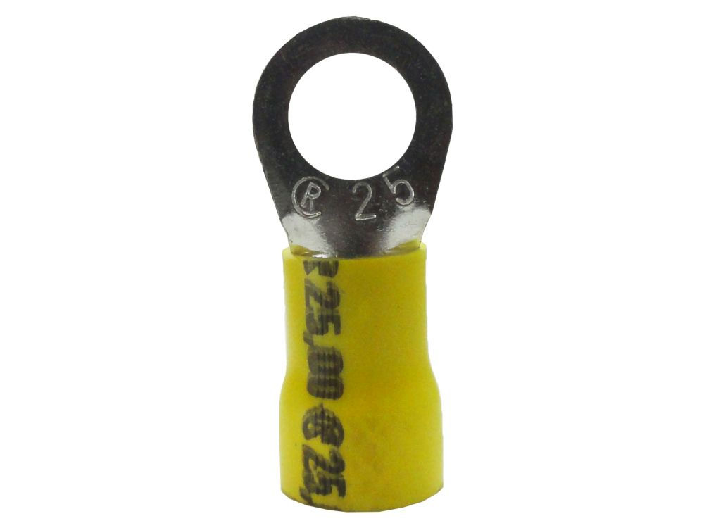 Terminal Cobre Estanhado a Compressão Anel Pre-Isolado 25,00 mm² com 1 Furo M10 Amarelo