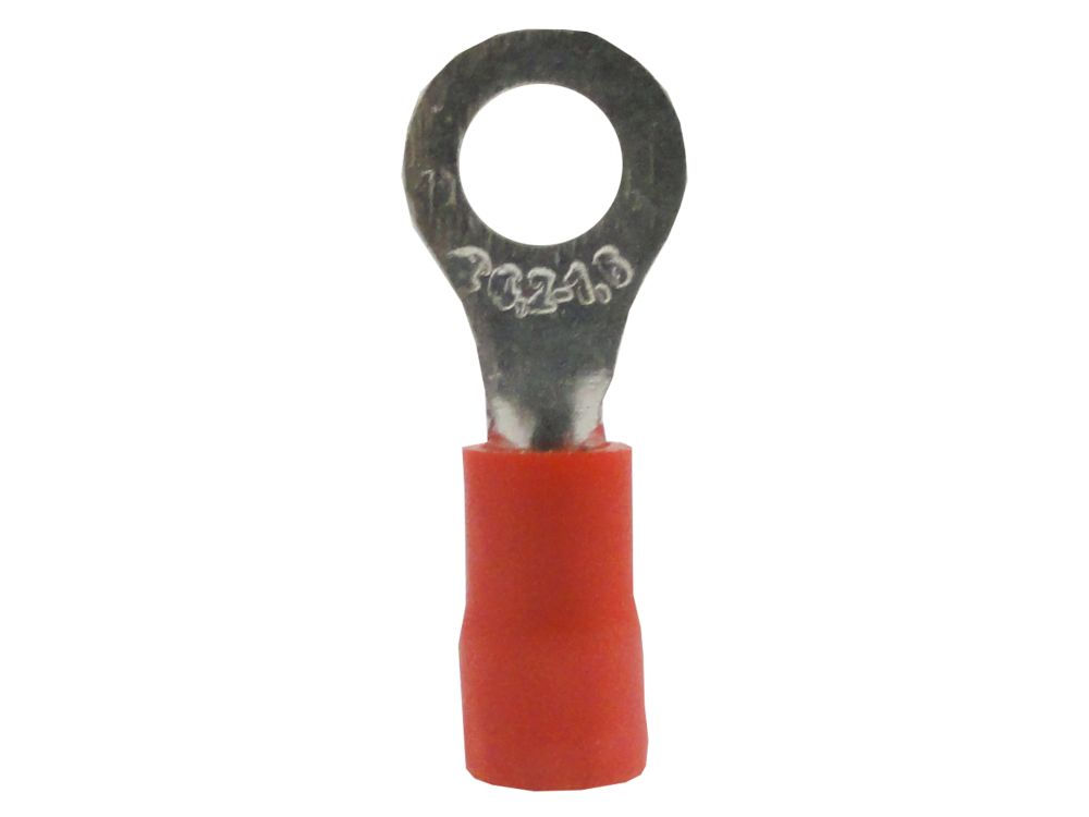 Terminal Cobre Estanhado a Compressão Anel Pre-Isolado 0,50-1,50 mm² com 1 Furo M4 Vermelho Reforçado