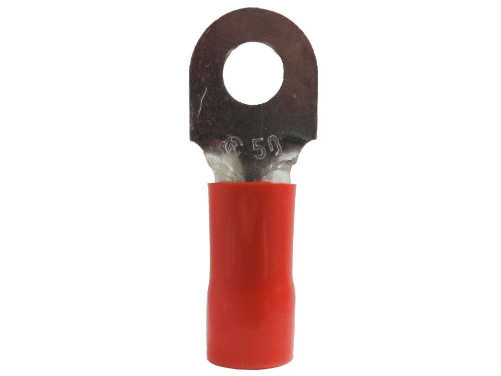Terminal Cobre Estanhado a Compressão Anel Pre-Isolado 50,00 mm² com 1 Furo M10 Vermelho
