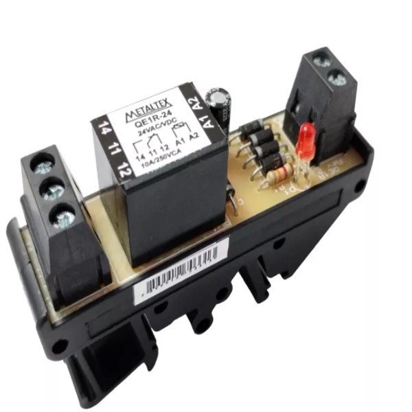 Acoplador Relé 24VCC V 2 Cont Rever LED Vermelho ATE 250V 5A A Metaltex
