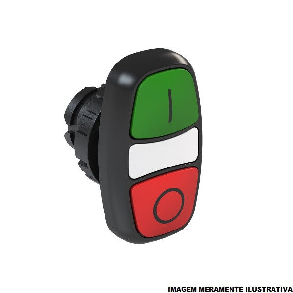 Botão Botão Duplo PVC Faceado 22,00 mm Verde/Vermelho com Elemento 1NA+1NF Luminoso com LED 220-240VCA com Gravação I/O IP66