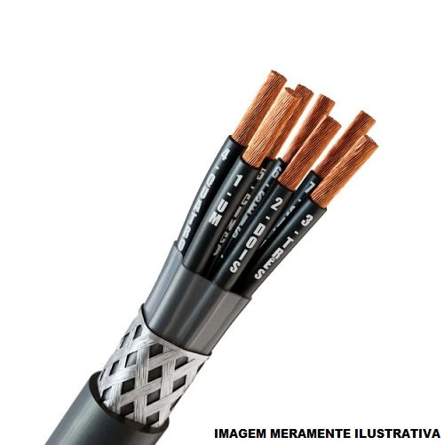 Cabo Cobre Isolado PVC 70G 0,6/1 kV 5x 1,50 mm² Controle Blindado Preto NBR 7289 Classe 5 com Malha de Cobre