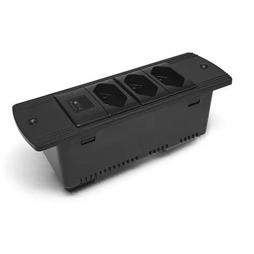 Régua Régua PVC para 3 Módulos com 1 Bloco RJ45 170x56 mm Embutir Preto Facility