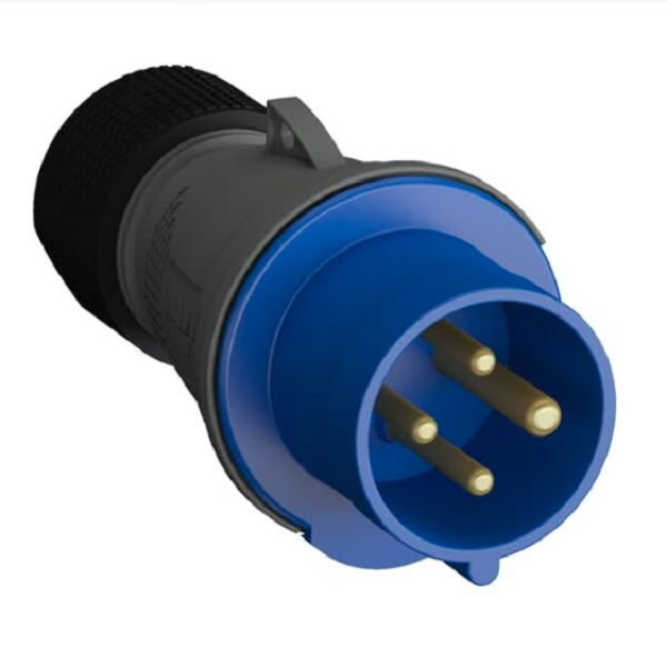 Plugue Industrial 3P+T 16A 220VCA Azul 9H PVC IP44.
