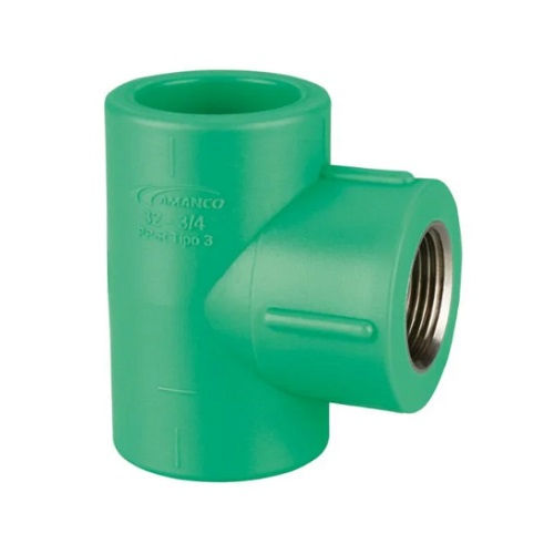 Te Metálico Fêmea/Fêmea/Fêmea com Inserto Metálico 32 mmX1" PPR Verde Água Quente