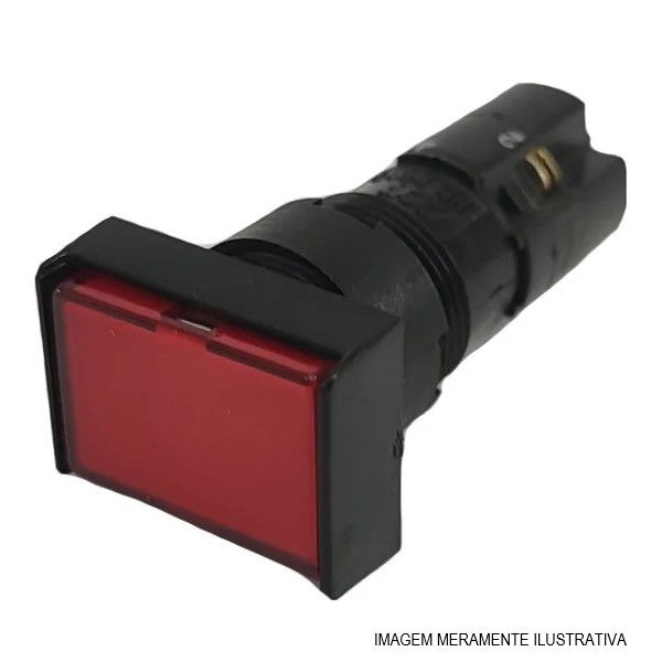 Botão Botão Pulsador PVC Faceado 16,00 mm Vermelho Aro Preto Retangular com Elemento 1NA+1NF Luminoso sem Gravação