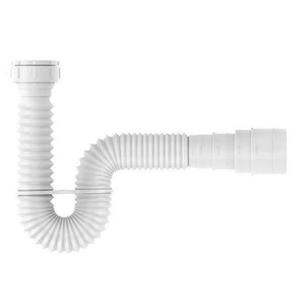 Sifão Sifão PVC Extensivo Corrugado Universal para Lavatório e Tanque DN38/40/48/50 1500 mm Branco com Suporte