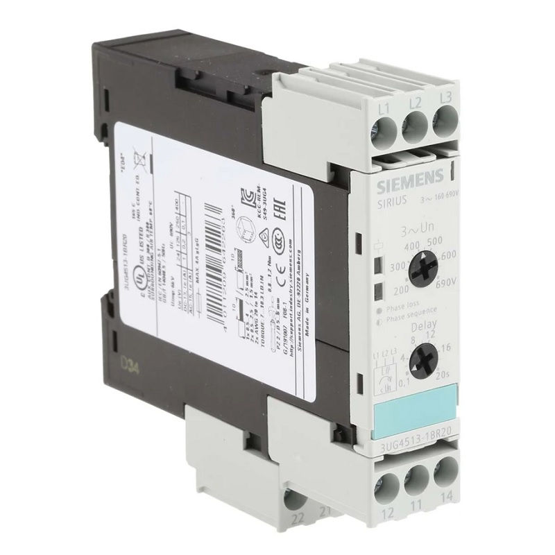 Relé Supervisão Relé Supervisão Falta e Sequência de Fase 3UG5514 160-760VCA 2 Contatos Reversíveis (NAF) 50/60 Hz com Assimetria Fases /Mínima/Máxima Tensão Conexão para Parafusos