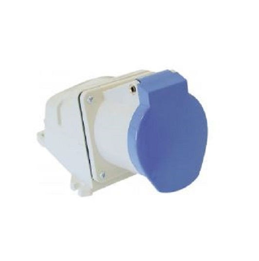 Tomada PVC 3P+T 9H Sobrepor Industrial 32A/220VCA com Tampa Azul IP44