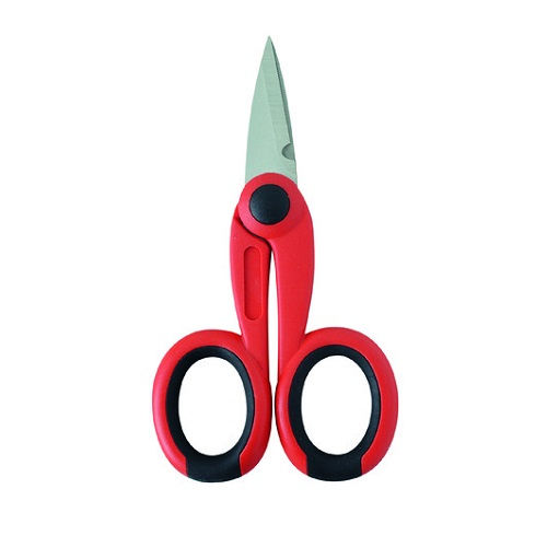 TESOURA LAMINA SERRILHADA C/CORTADOR DE CABO 6" VERMELHA