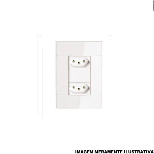 Tomada Embutir Dupla Horizontal 4x2 NBR 10A/250VCA Distanciada Branca Linha Miluz com Placa