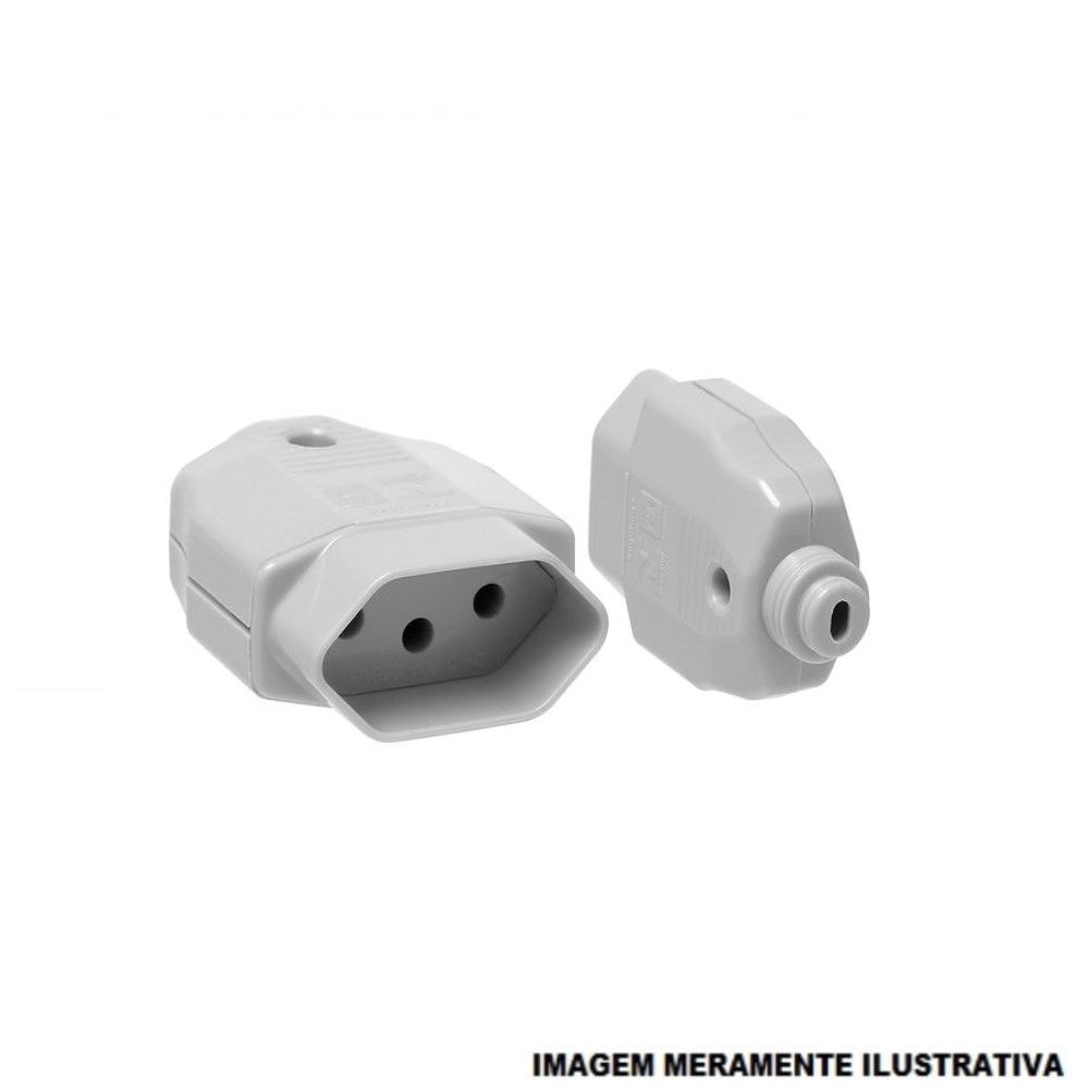 Plugue Fêmea 2P+T 10A 250VCA PVC Cinza