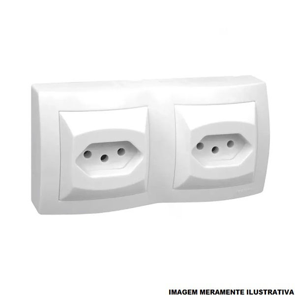 Tomada 2P+T Dupla Sobrepor Horizontal 136x70x27 mm 10A com Caixa Branca Sistema X