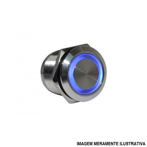 Botão Botão Antivandalismo Aço INOX Faceado 22,00 mm Azul Aro Redondo com Elemento 1NA+1NF Iluminado