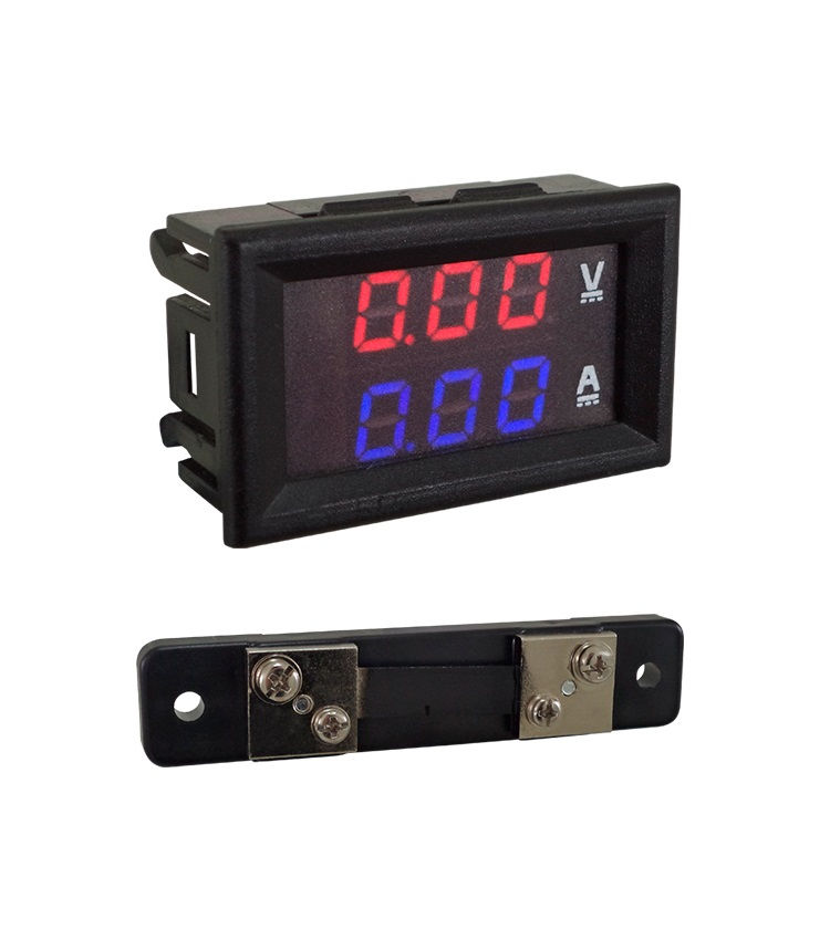 Medidor Digital Voltímetro/Amperímetro XT-56D50 Display LED 10-24VCC 0-100VCC 0-50A 28x48x21 mm