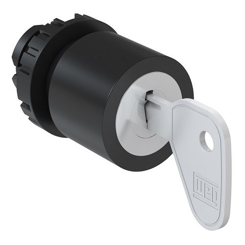 Comutador PVC Comando 22 mm Aro Preto com 3 Posições 45G Fixo com Chave Preto