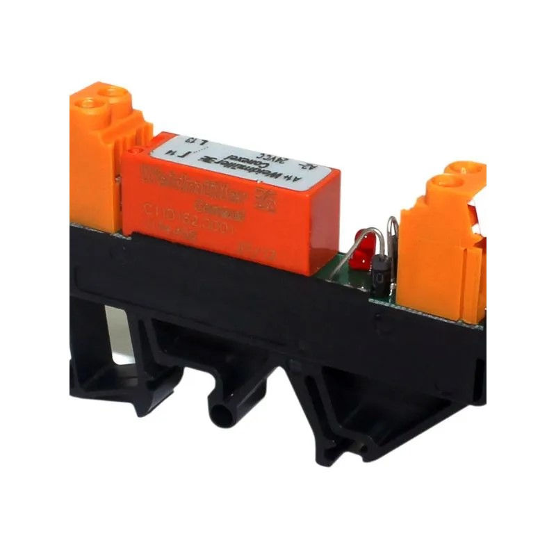 Acoplador Relé Acoplador Relé 24VCC 1 Contato na + 1NF com LED Vermelho 8A Largura 23 mm para Trilho DIN Conexão para Parafusos