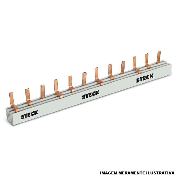 Barramento Cobre Tripolar para Disjuntor 80A para 54 Polos Pente (1 m)