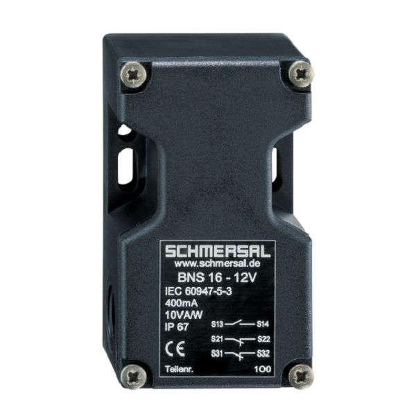 Sensor Magnético de Proximidade BNS 16-12ZV Retangular 1NA+2NF de Segurança Alcance 8 mm Conexão para Parafusos IP67 Atuador Separado