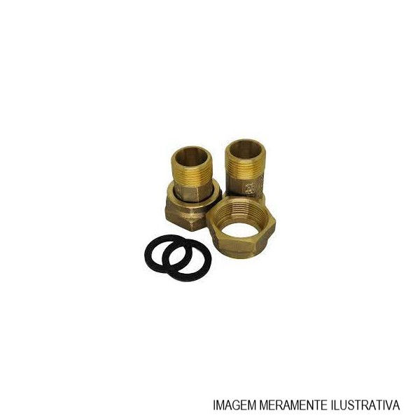Kit Latão para Hidrômetro 1" Cromado com 2 PORCAS-2 Tubetes CURTOS-2 Guarnições de Borracha