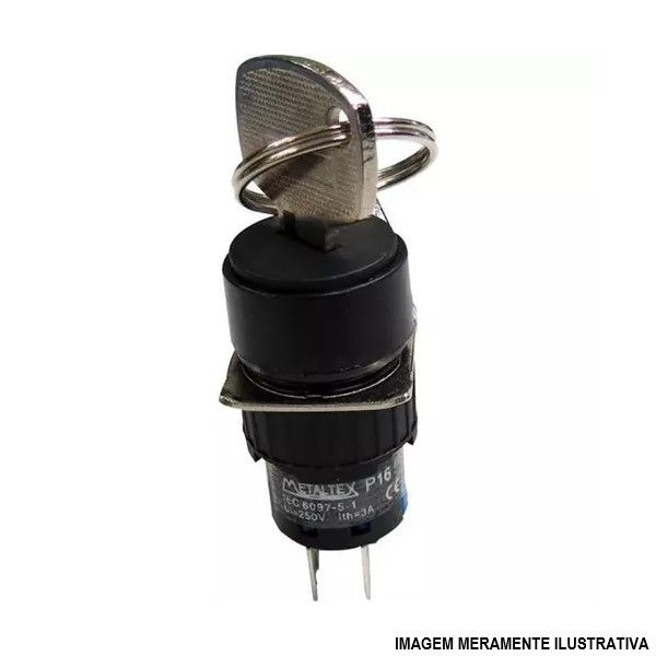Chave Seletora Redonda 2 Posições Fixas 90G 3A 220VCA 16 mm com Chave Preta IP40