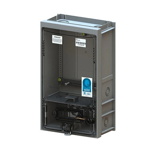Caixa Medidor Monofásica Externa Policarbonato 340x200x141 mm Cinza com Visor Vidro Padrão Equatorial