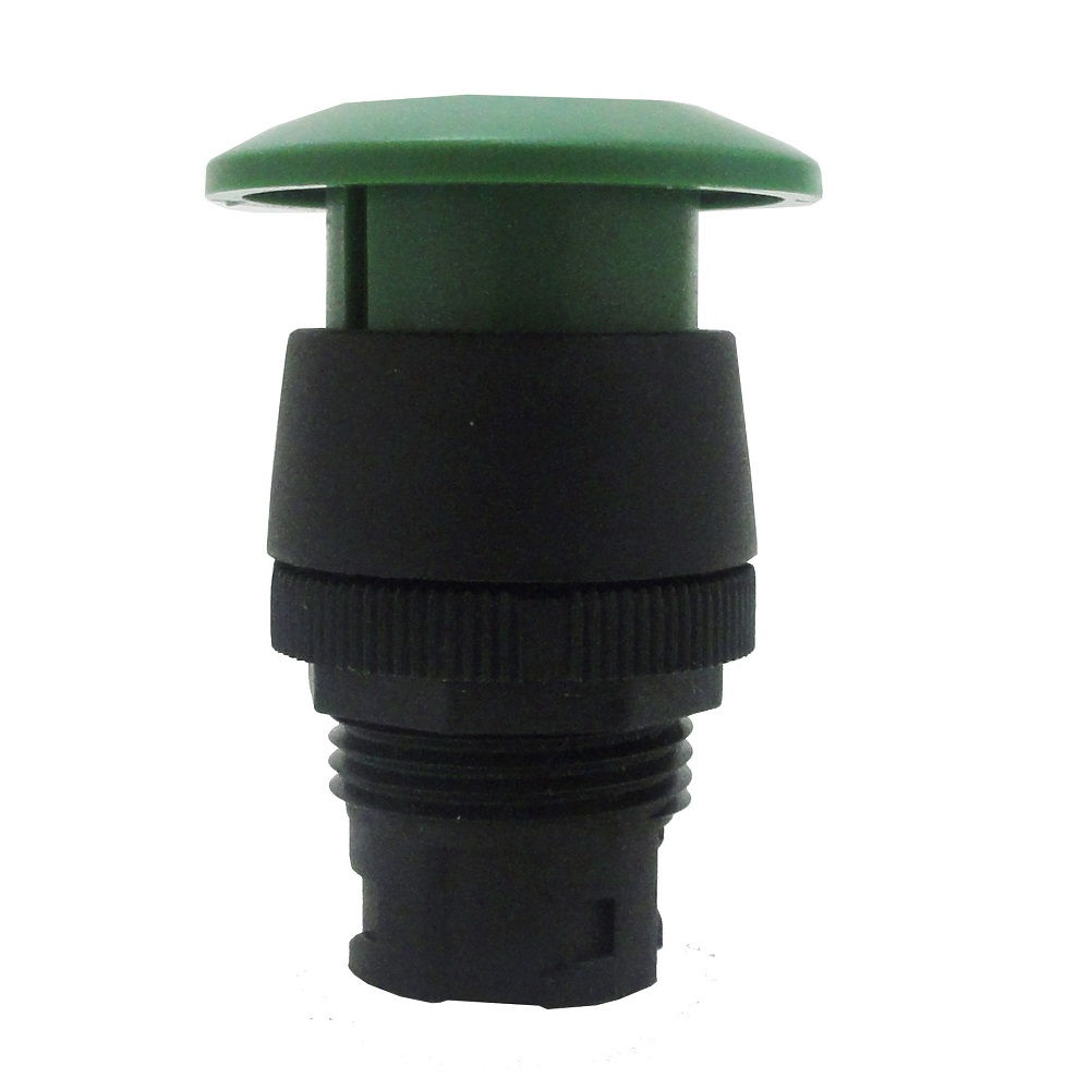 Botão Botão Emergência PVC Cogumelo 22,00 mm Verde Aro Preto sem Elemento Opaco Gira Destrava 36 mm