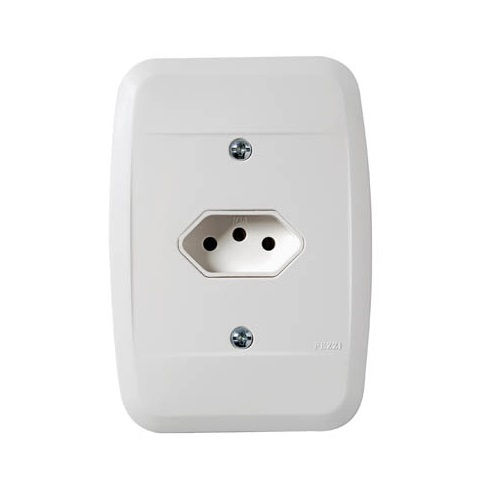 Tomada Embutir NBR 2P+T Horizontal 4x2 10A/250VCA com Placa Branca