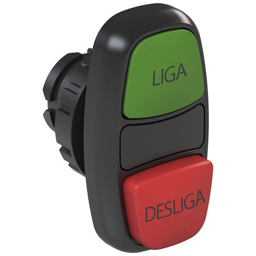 Botão Botão Pulsador Duplo PVC Faceado/Saliente 22,00 mm Verde/Vermelho Aro Preto sem Elemento Opaco com Gravação Liga/Desliga (l/d)