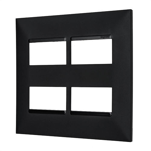 Placa PVC para 2 Módulos + 2 Distanciados 4x4 Preta Linha Pial PLUS Mais