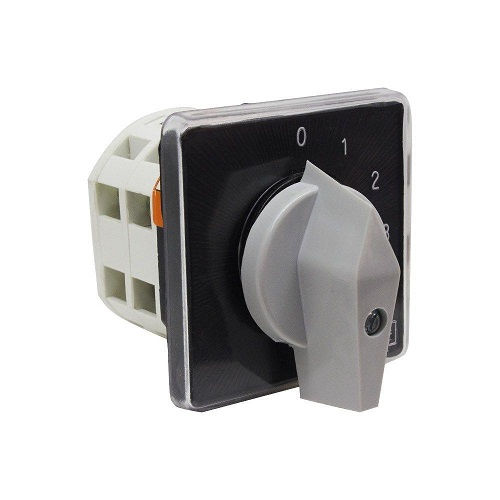 Chave Comutadora PVC Seletora com Manopla Curta 3 Posições 180G com Fixação Topo Monopolar 125A 220VCA 64x64 mm