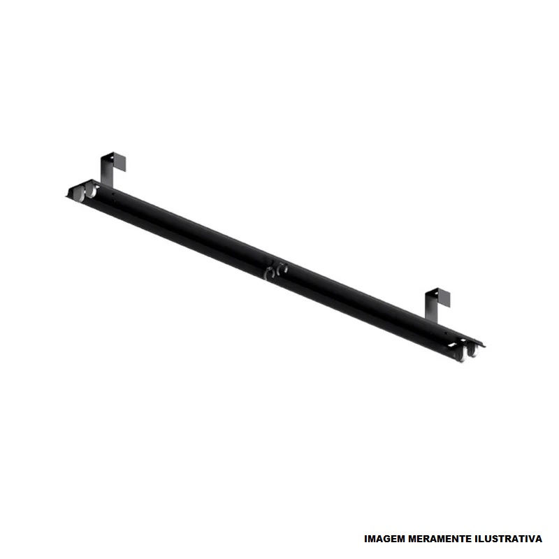 Luminária Comercial Luminária Comercial Sobrepor para 2 Lâmpadas T8 120 cm com Soquete G13 Chapa Aço Calha Naked sem Aletas Preta com Gancho Fixação
