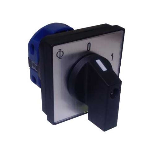 Chave Liga/Desliga Trifásica para Painel 2 Posições 20A 690VCA com Fixação Frontal 48x48 mm com Manopla Curta