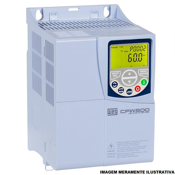 Inversor Frequência Inversor Frequência CFW500 7,50 CV/5,5 kW Serviço Pesado 14A sem Filtro/Com IGBT Frenagem Trifásico com Display LCD 380VCA 50/60 Hz IP20 Módulos de Comunicação Opcionais