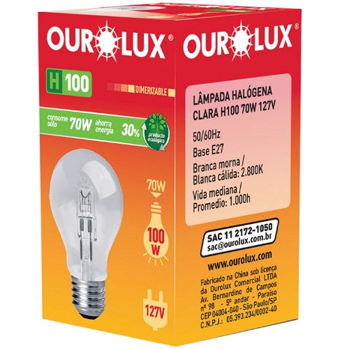 Lâmpada Lâmpada Halógena 70W Pera A55 Cristal E27 127VCA 2700K 1350 lm 1.000H