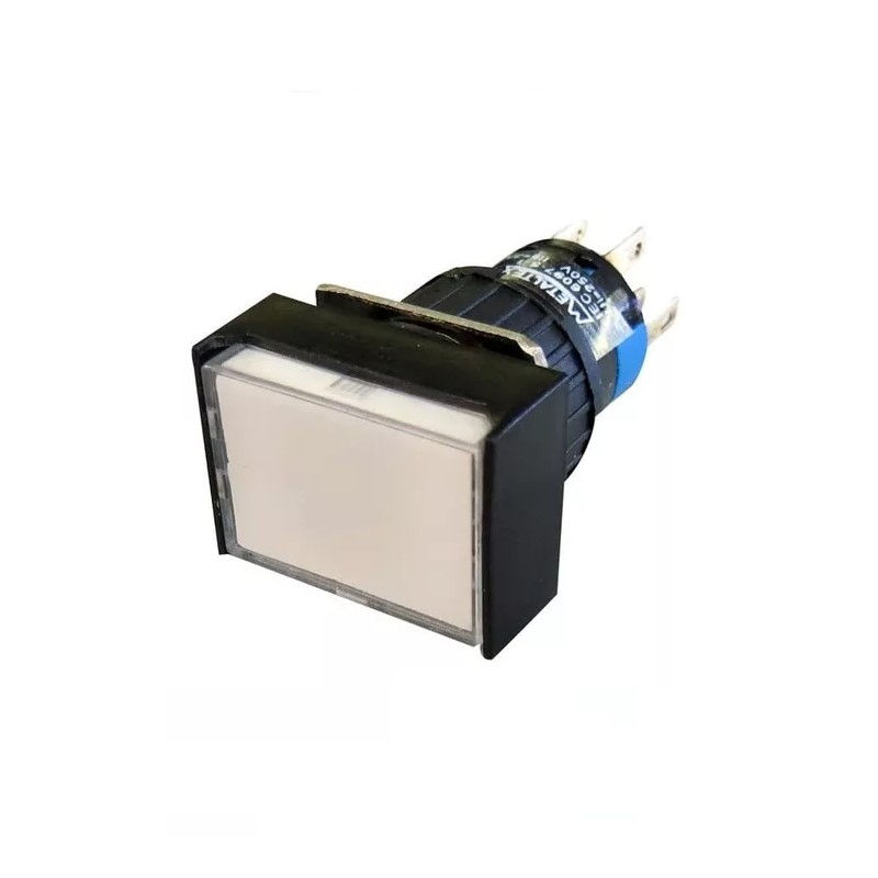 Botão Botão Pulsador PVC Faceado 16,00 mm Branco Aro Preto Retangular com Elemento 2NAF Luminoso com LED 24VCA/CC