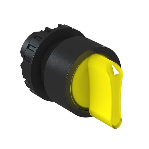 Comutador PVC Comando Iluminado 22 mm Aro Preto com 3 Posições 45G Fixo Manopla Curta Amarelo