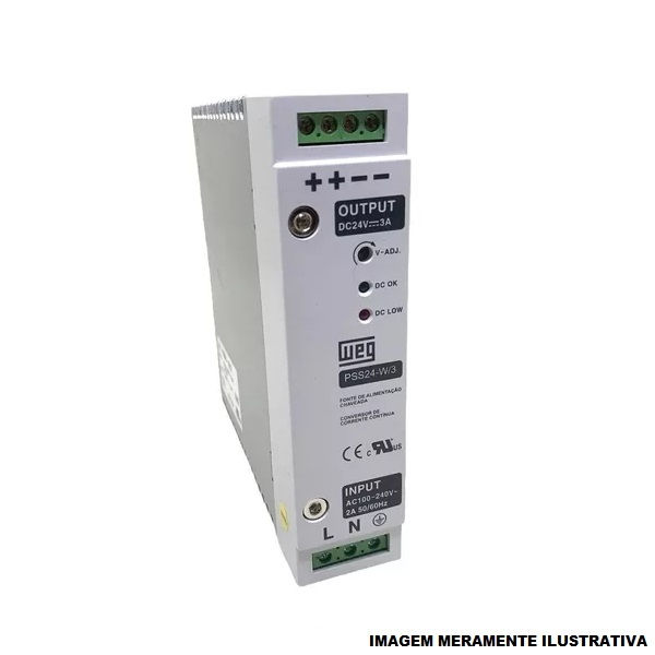 Fonte Alimentação Chaveada Monofásica 3A 70W 127/220VCA 24VCC para Trilho DIN