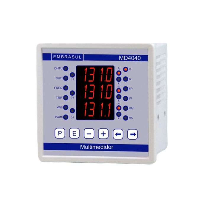 Medidor Digital Grandeza Elétrica V,a,Kwh,Kvarh,Kvarih,Kvarch,fp MD 4040 Display LED 80-300VCA/CC 96x96x105 mm