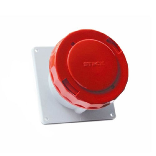 Tomada PVC 3P+T 6H Embutir Industrial 63A/380/440VCA com Tampa Vermelha IP67