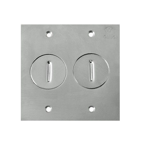 Placa Piso Unha INOX para 2 Tomadas Redondas 4x4 Rosca Dupla Padrão