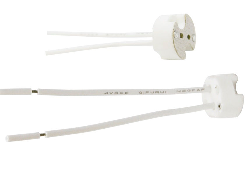 Soquete Porcelana com Rabicho para Lâmpada Dicróica GX5,3 Bipino